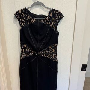 Tadashi Shoji Black and Gold Lace Midi Dress
